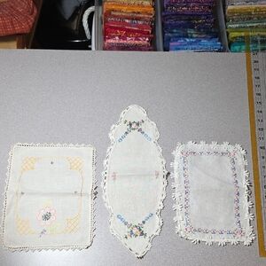 Set of Three Embroidered Doilies